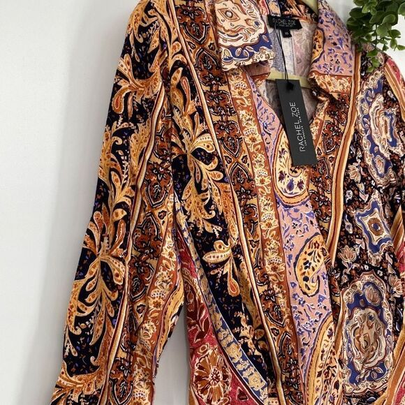 Rachel Zoe Boho Cropped Wrap Top Collared Multi XS New - Picture 2 of 12